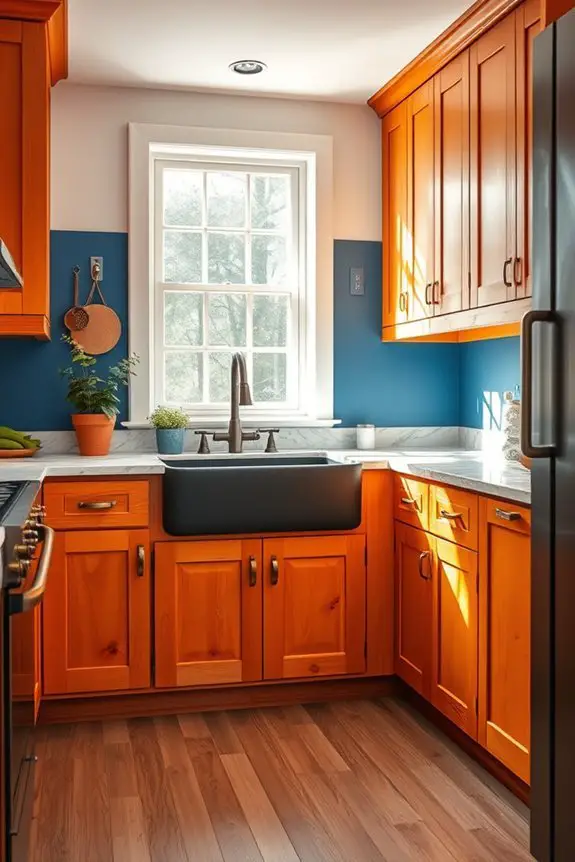 boldly painted rustic cabinets
