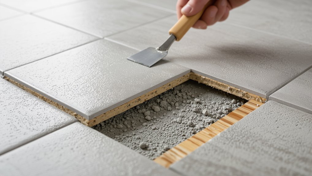 bonding tiles with adhesive