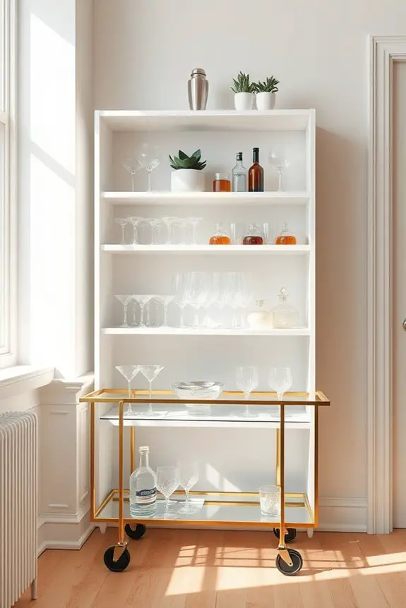 bookshelf transformed into bar