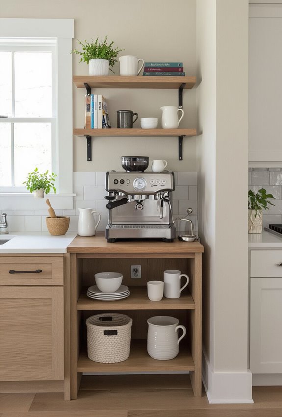 bookshelf turned coffee station