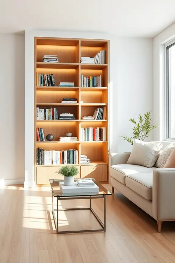 bookshelves with ambient lighting