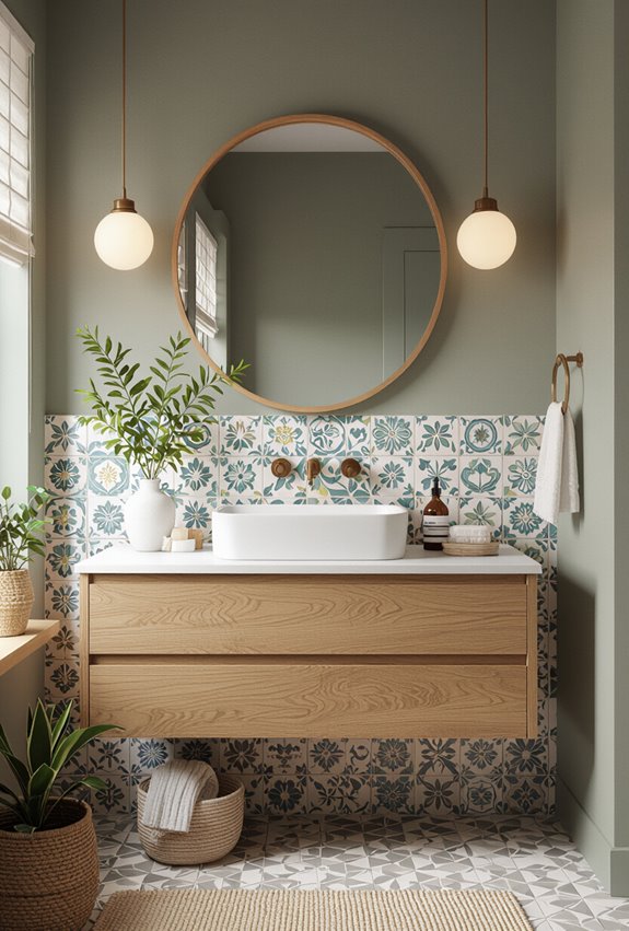 botanical hand painted tile vignette
