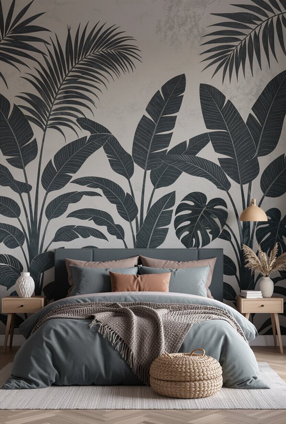 botanical stencil wall design