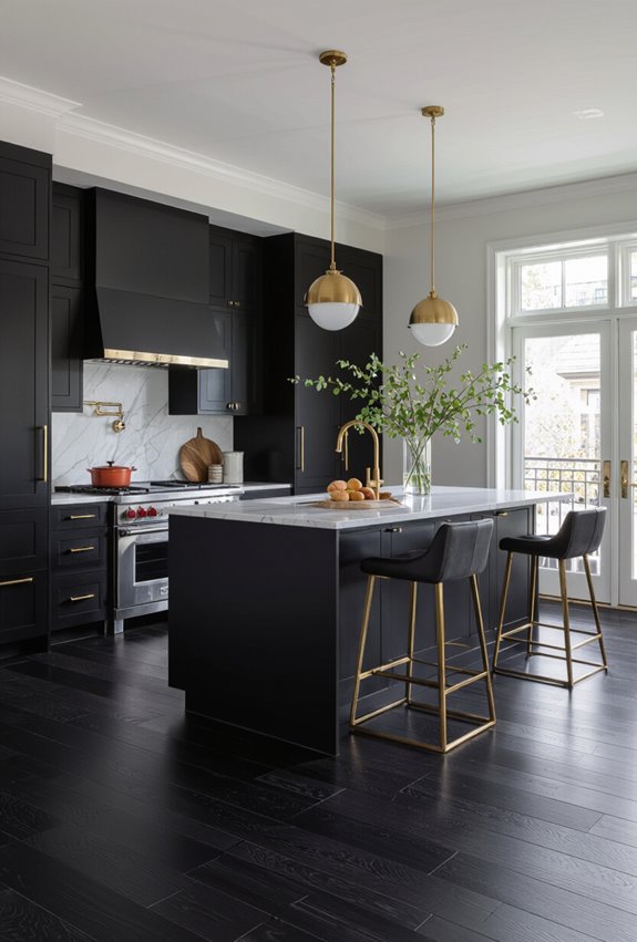 brass accents on blackfloors