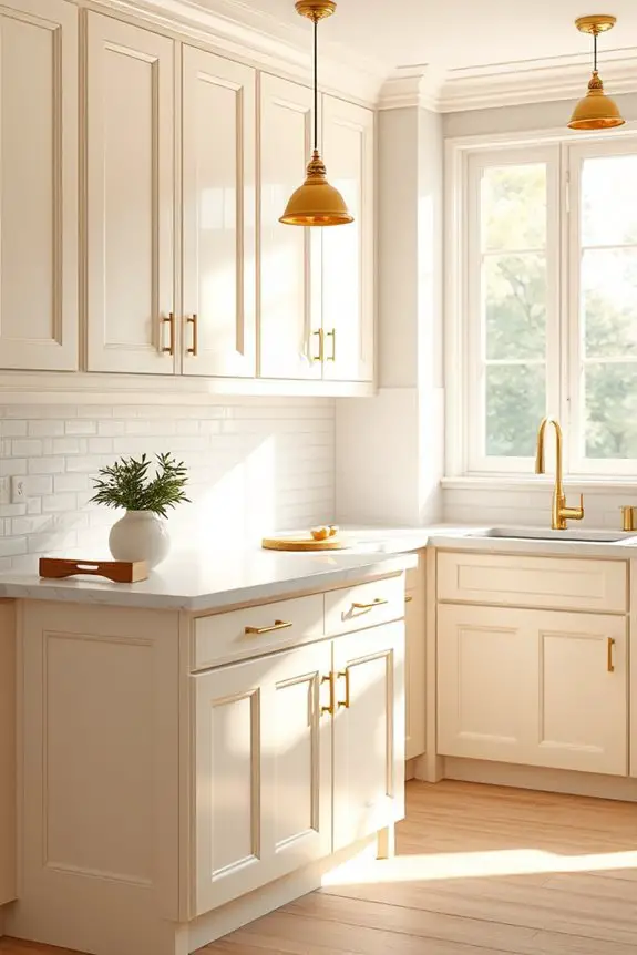 brass fixtures enhance cream cabinets
