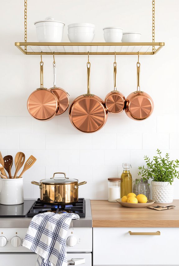 brass pot rack display