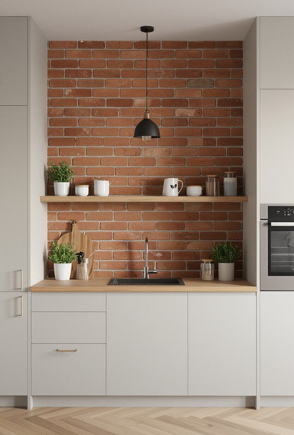 brick clad textured kitchen divider