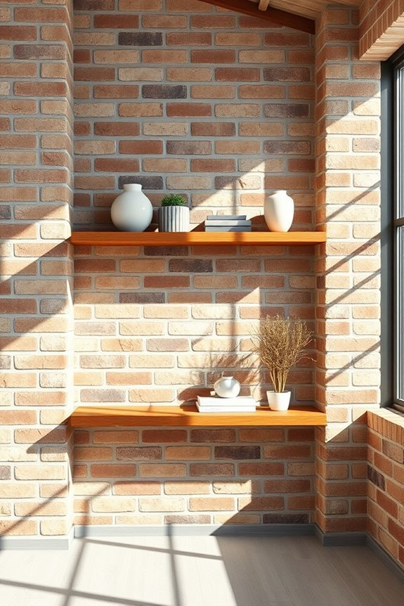 brick wall shelving design