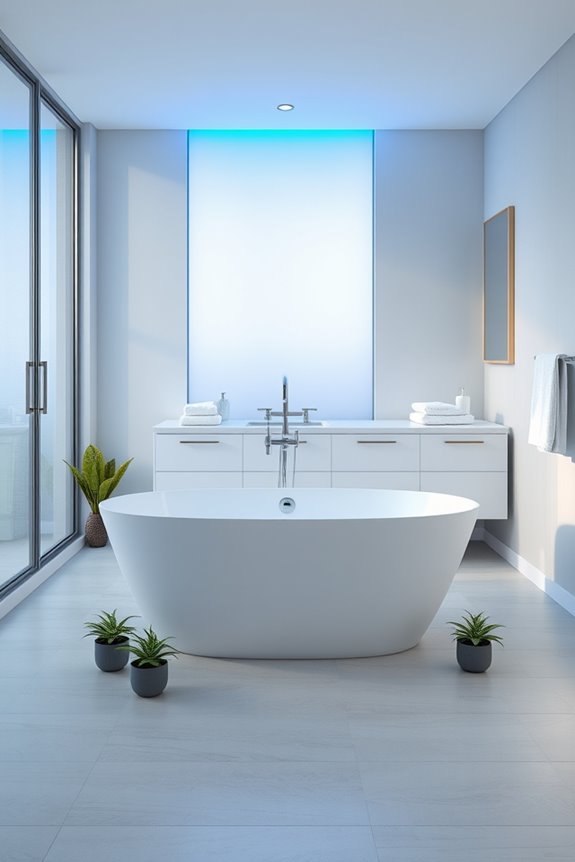 bright blue bathroom lighting