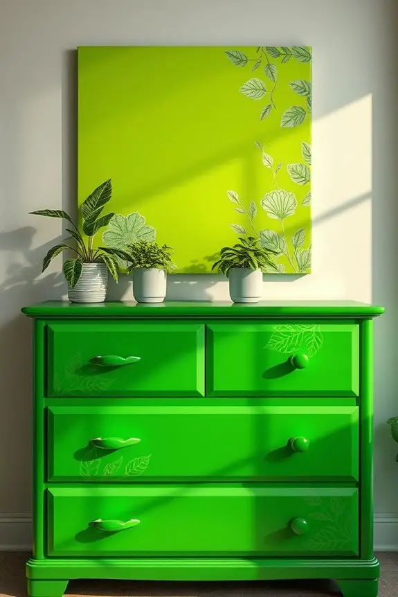 bright green decoupage dresser