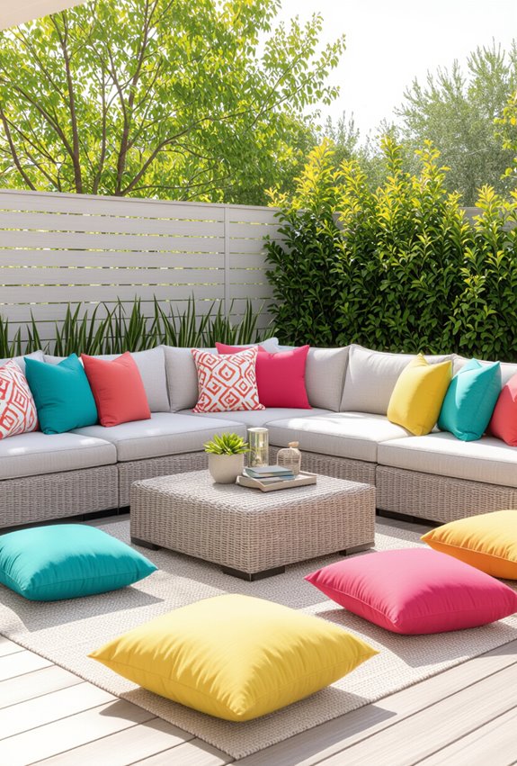 bright patterned outdoor pillows