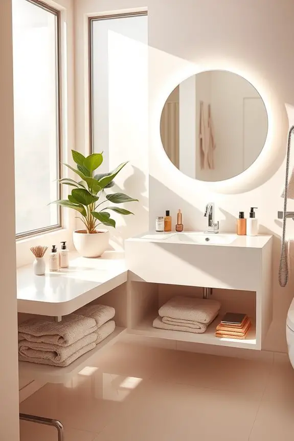 brightly lit makeup area