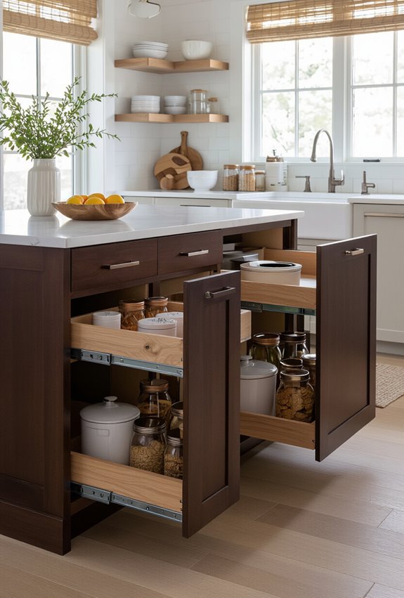 brown island pantry drawers