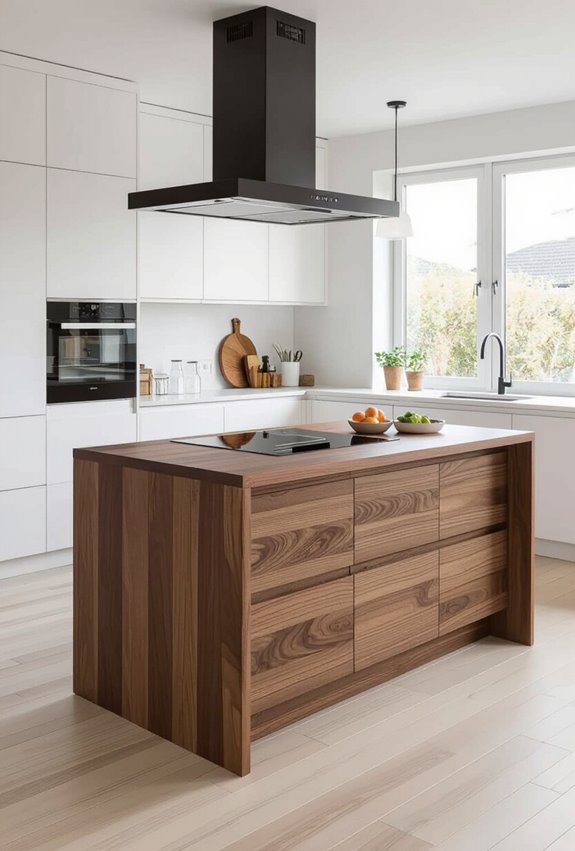 brown island with cooktop