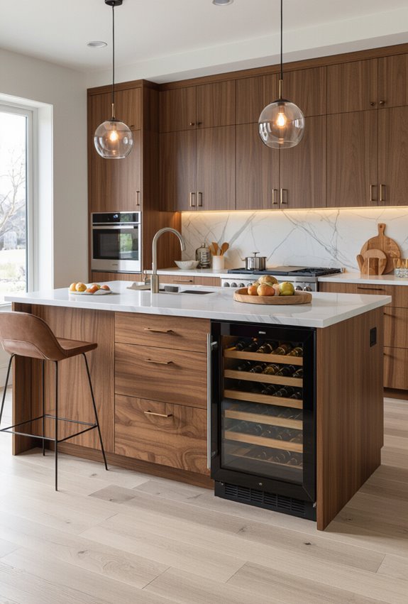brown island with winefridge