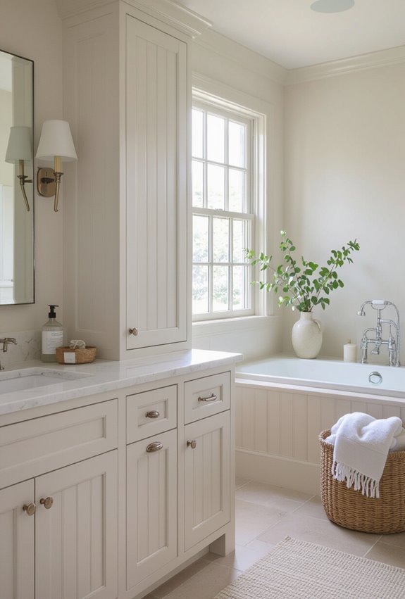 built in beadboard linen cabinets