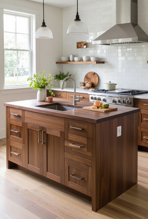 built in brown island prep sink