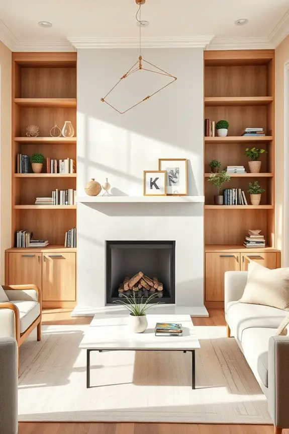 built in fireplace shelving units