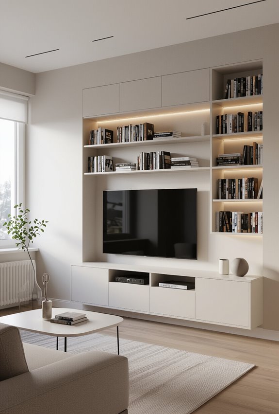 built in media shelving surround
