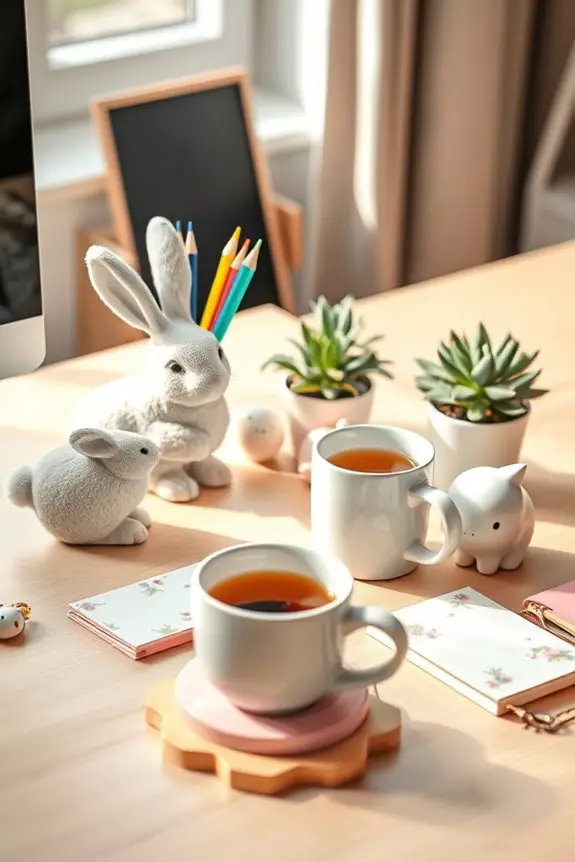bunny themed festive desk accessories