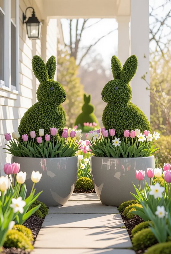 bunny topiary planters guiding