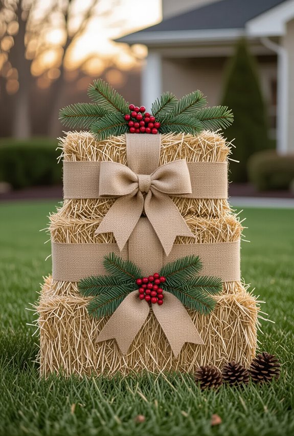 burlap wrapped festive hay bales
