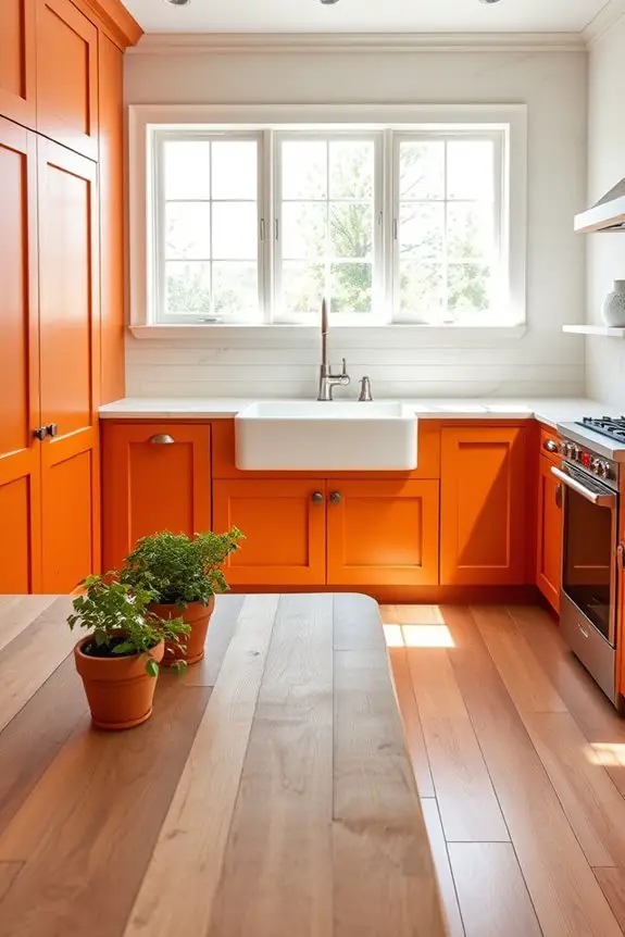 burnt orange shaker cabinets