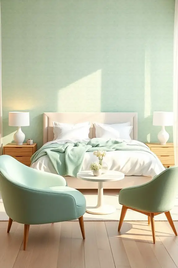 calming soft mint green bedroom