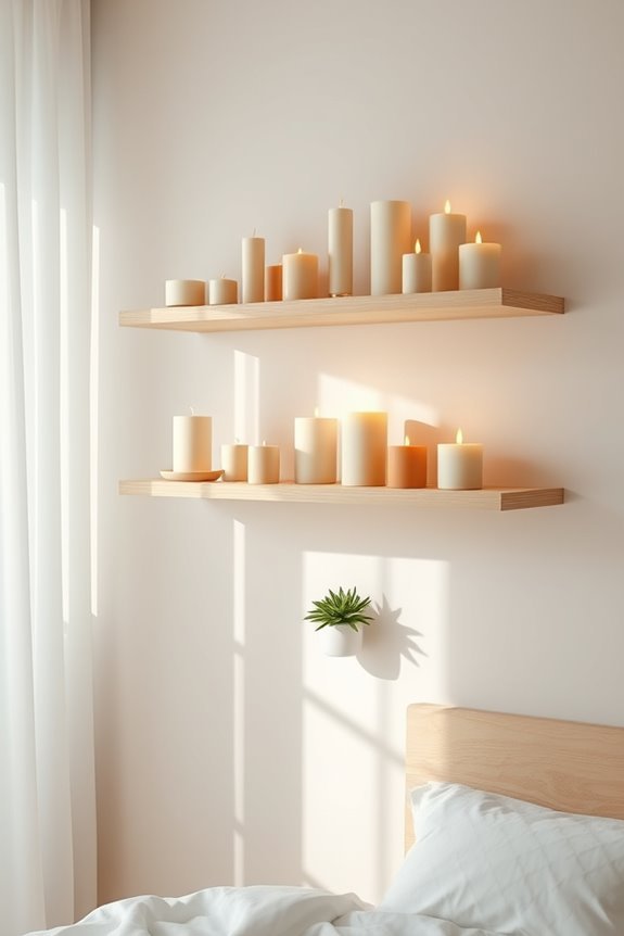 candle adorned floating shelves