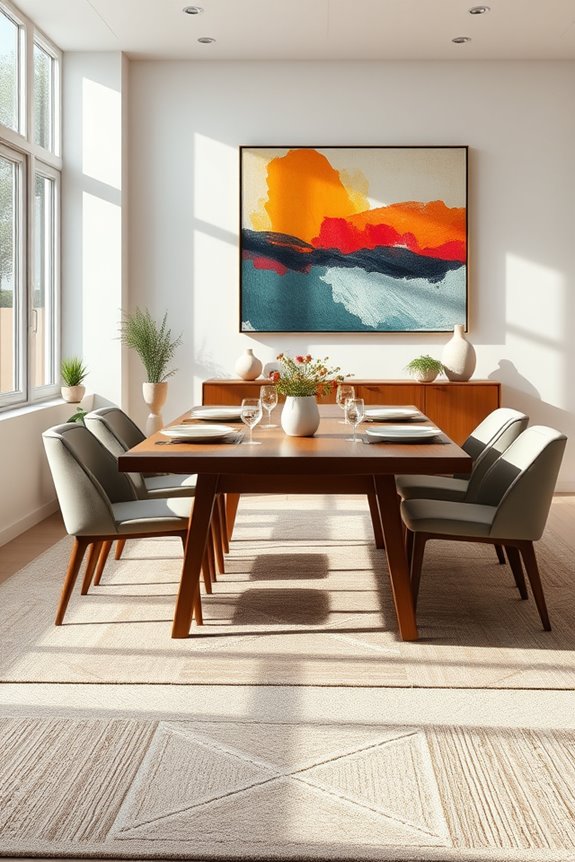 carpet enhances dining artwork