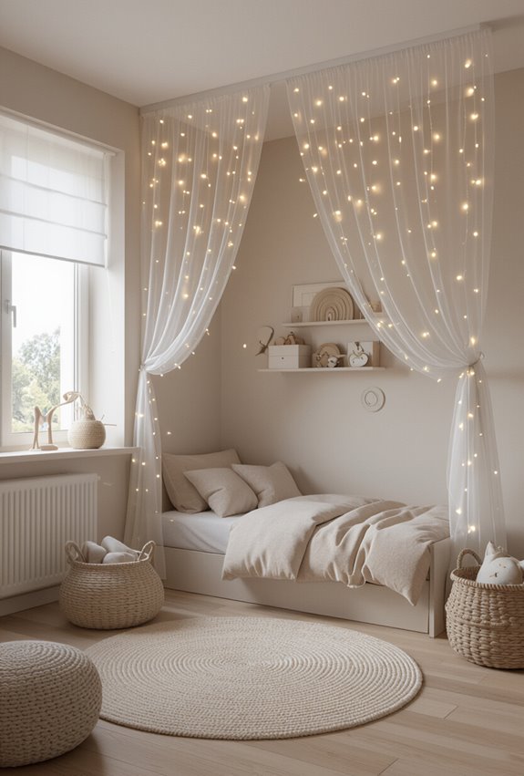 ceiling fairy light curtain ambiance