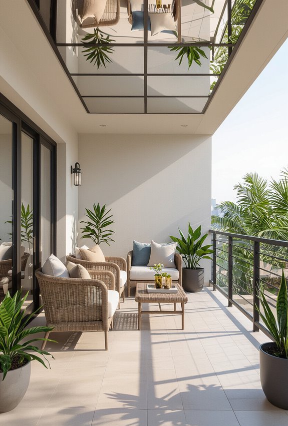 ceiling mounted mirrored panels elongate