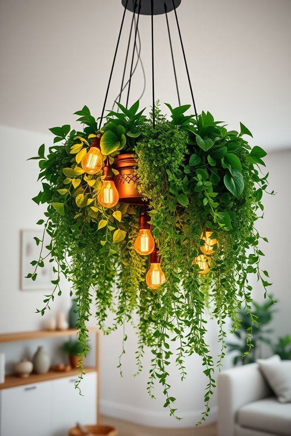 ceiling planter with edison bulbs