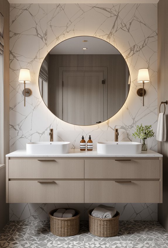 centered mirror matching sconces