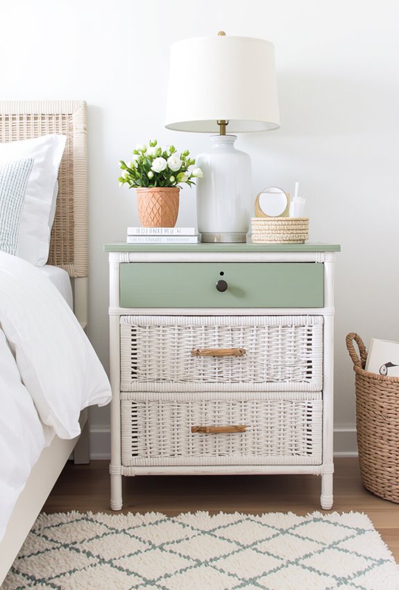 chalk painted distressed wicker drawers
