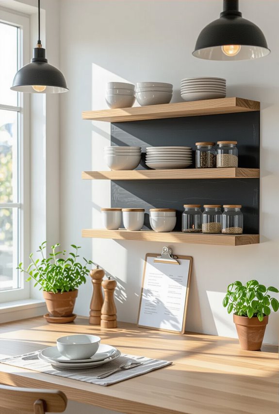 chalkboard backed shelves for menus