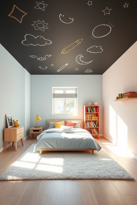 chalkboard ceiling encourages creativity