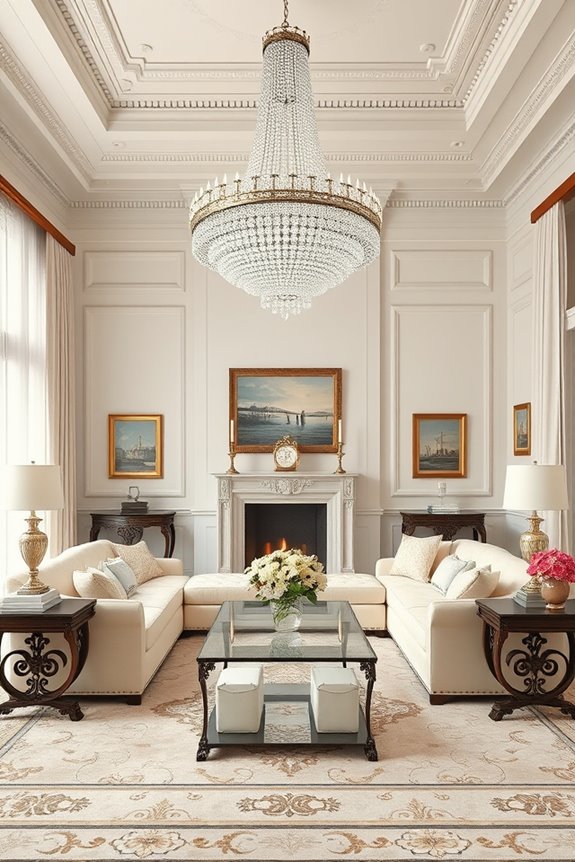 chandelier enhances living room elegance