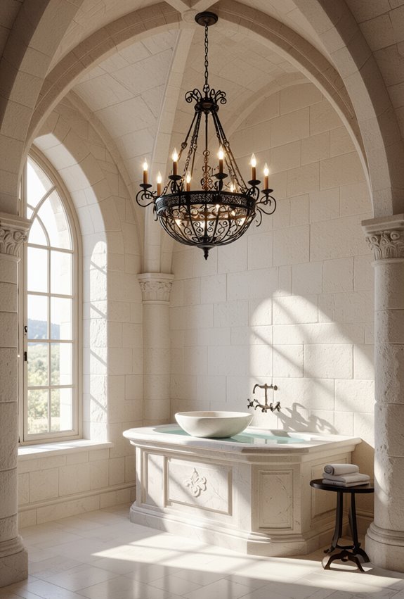 chandelier enhances marble elegance