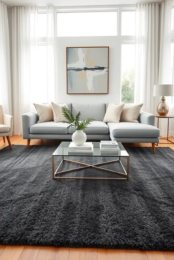 charcoal carpet enhances sophistication