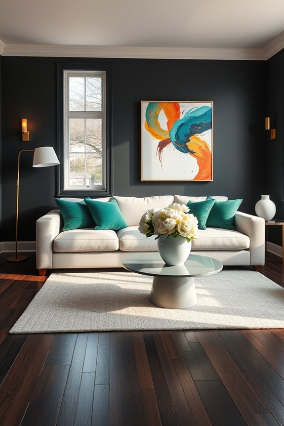 charcoal walls vibrant accents