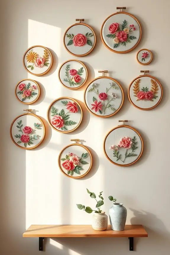 charming embroidery hoop display