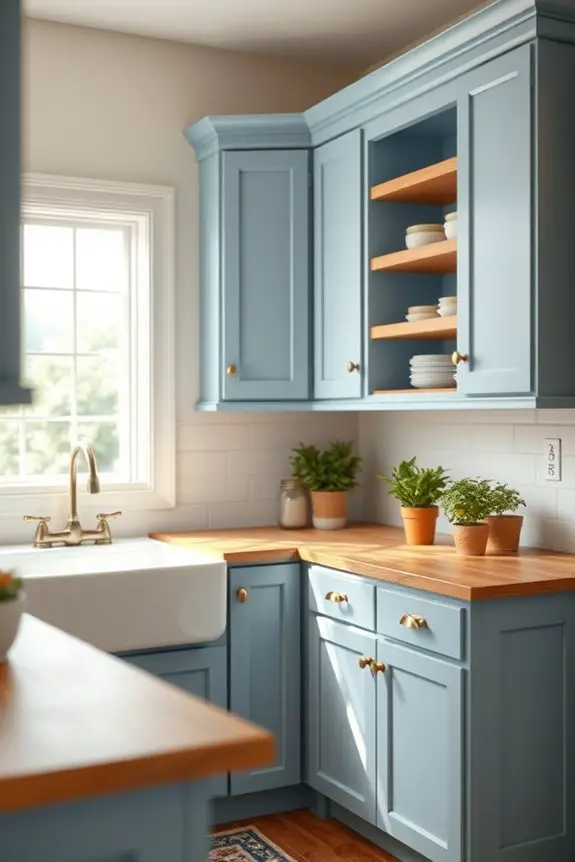 charming rustic blue cabinets