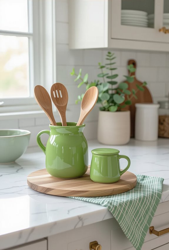 chartreuse accents brighten kitchen