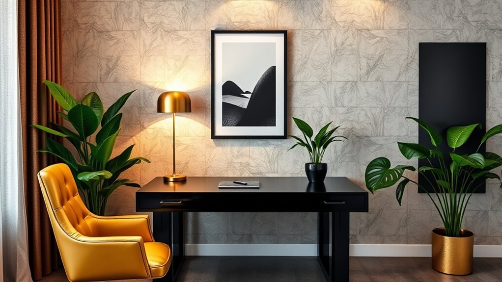 chic black and gold office
