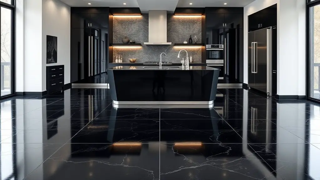 chic black kitchen tiles