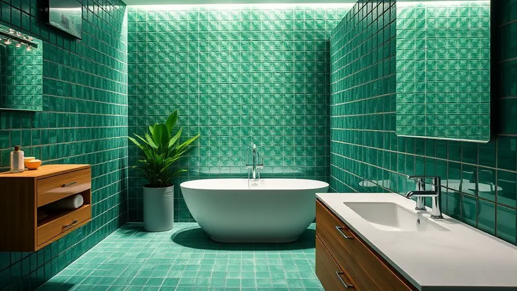 chic green tile bathrooms