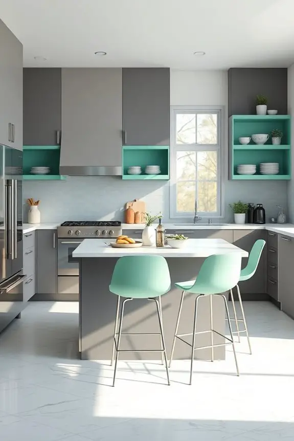 chic grey cabinets mint accents