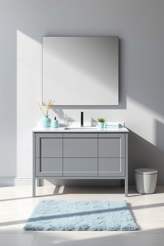 chic grey vanity vibrant blue