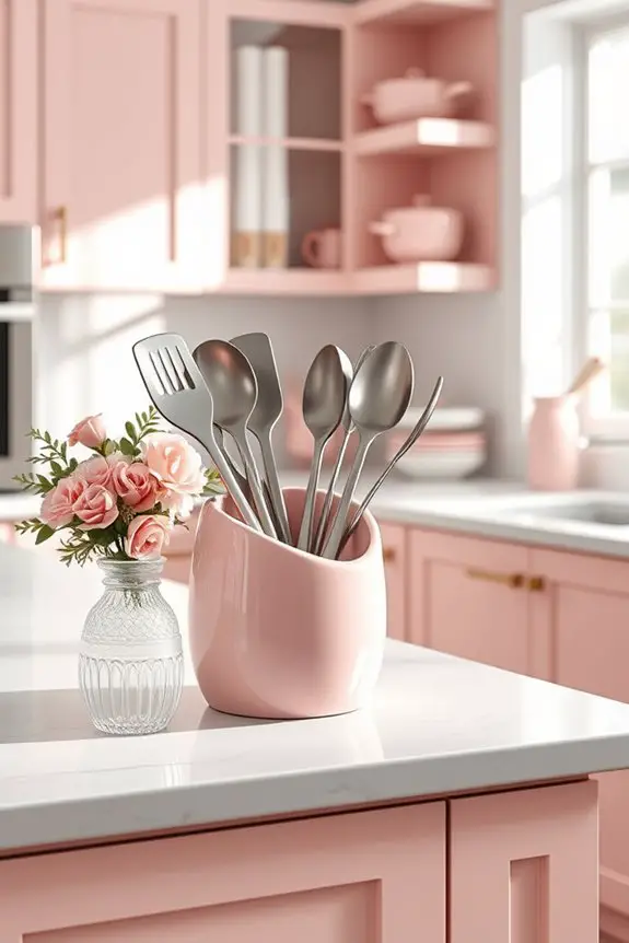 chic pink utensil holder